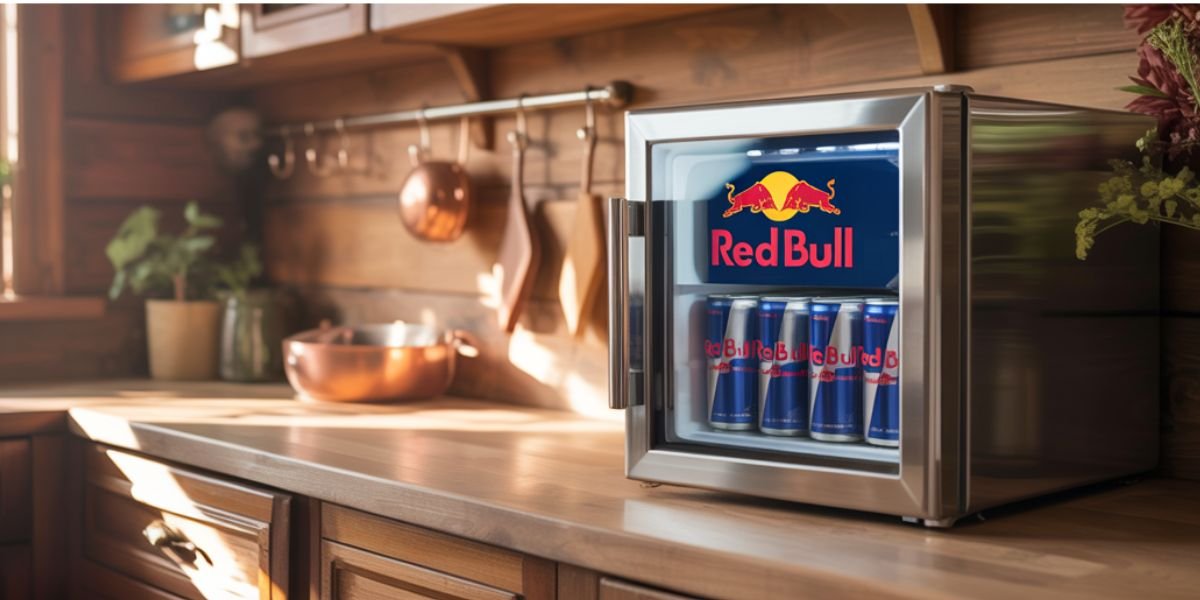 mini frigo redbull dans cuisine lumineuse