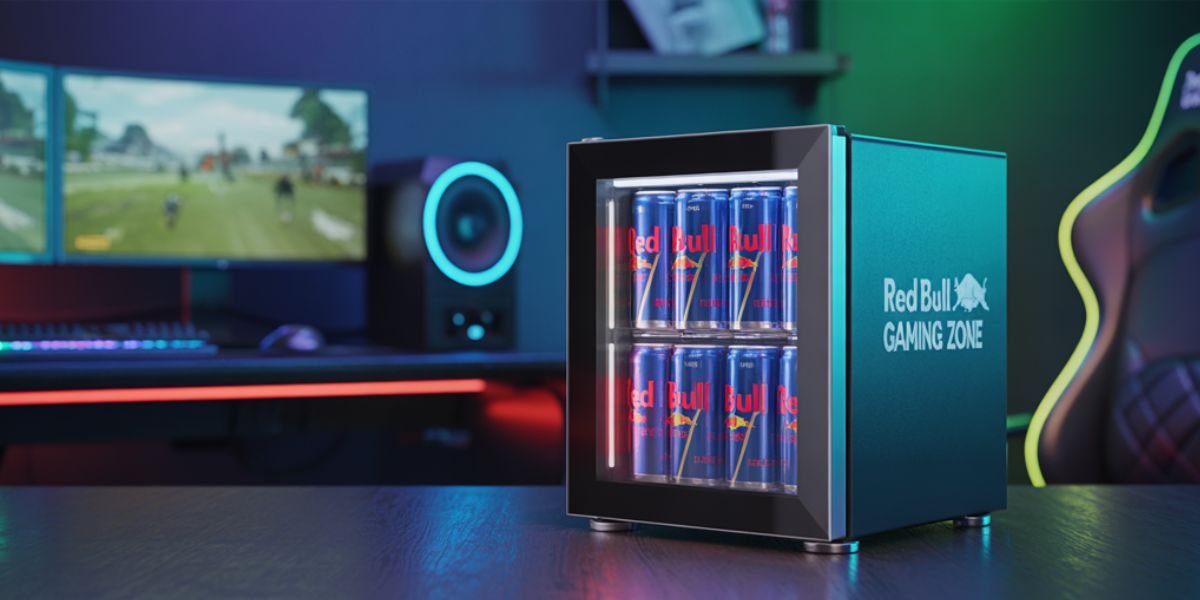 mini frigo redbull dans setup de gamer