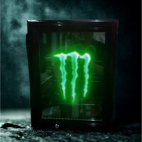 mini frigo monster sur fond sombre abstrait mini frigo monster sur fond sombre abstrait